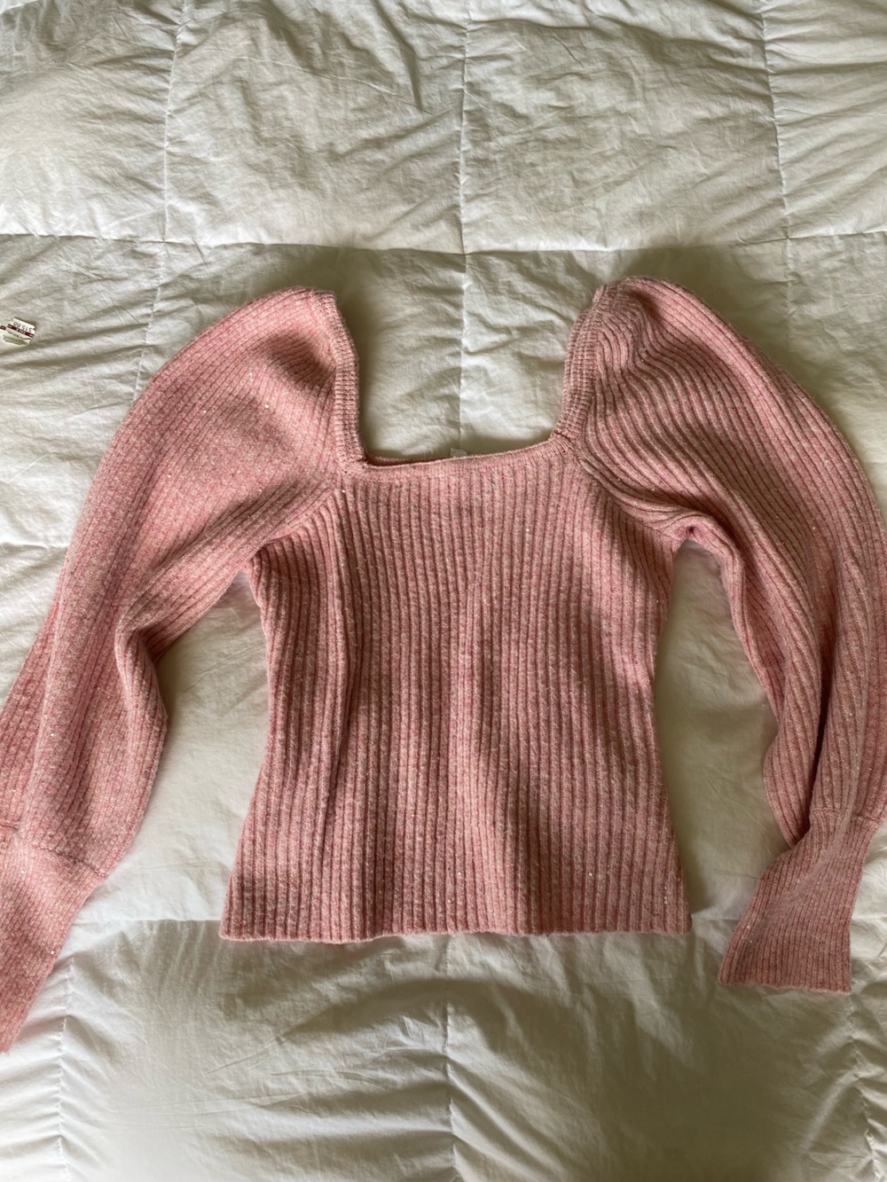 Delicate Pink Ribbed Square-Neck Sweater - Picture 3 of 3